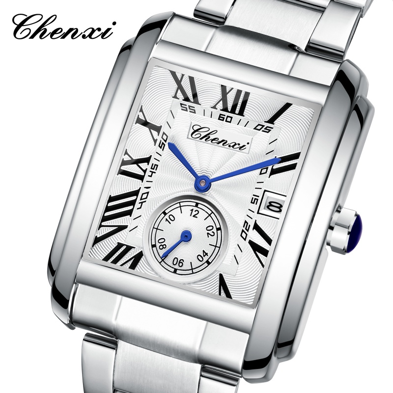 Cartier Watch Santos - CHENXI 8216 クォーツ時計ファッションシンプルなビジネスシンプルな銀色のステンレススチールストラップ腕時計男性用 Relógios Masculino
