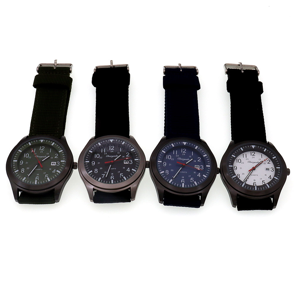 Canvas Strap Watch - 高級メンズクォーツ腕時計 スポーツカジュアル アーミーデザイン ナイロンストラップ腕時計 ギフト用