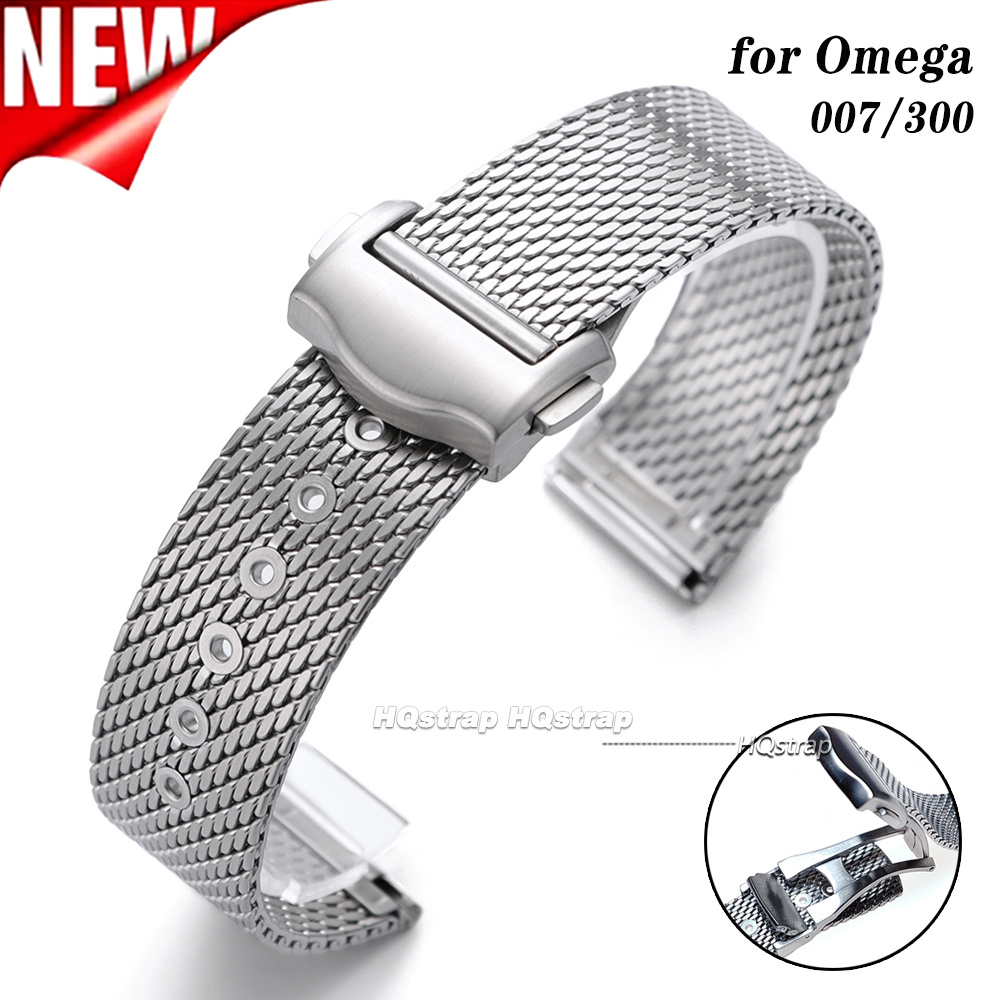 Omega Watch Seamaster - ステンレス鋼時計ストラップ 20 ミリメートルオメガシーマスター 007 300 スピードマスターメッシュブレスレット折りたたみバックルビジネスリストバンド
