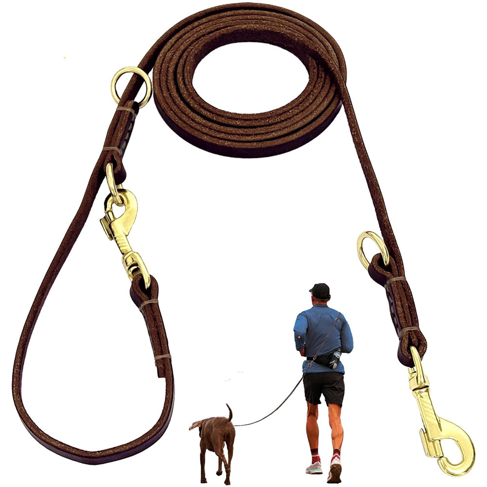 Leather Strap Quick Release - 多機能レザー犬用リード、ハンズフリー犬用ランニングリーシュ、本革製犬用ダブルリーシュ、2匹の犬の散歩用、ペット用品