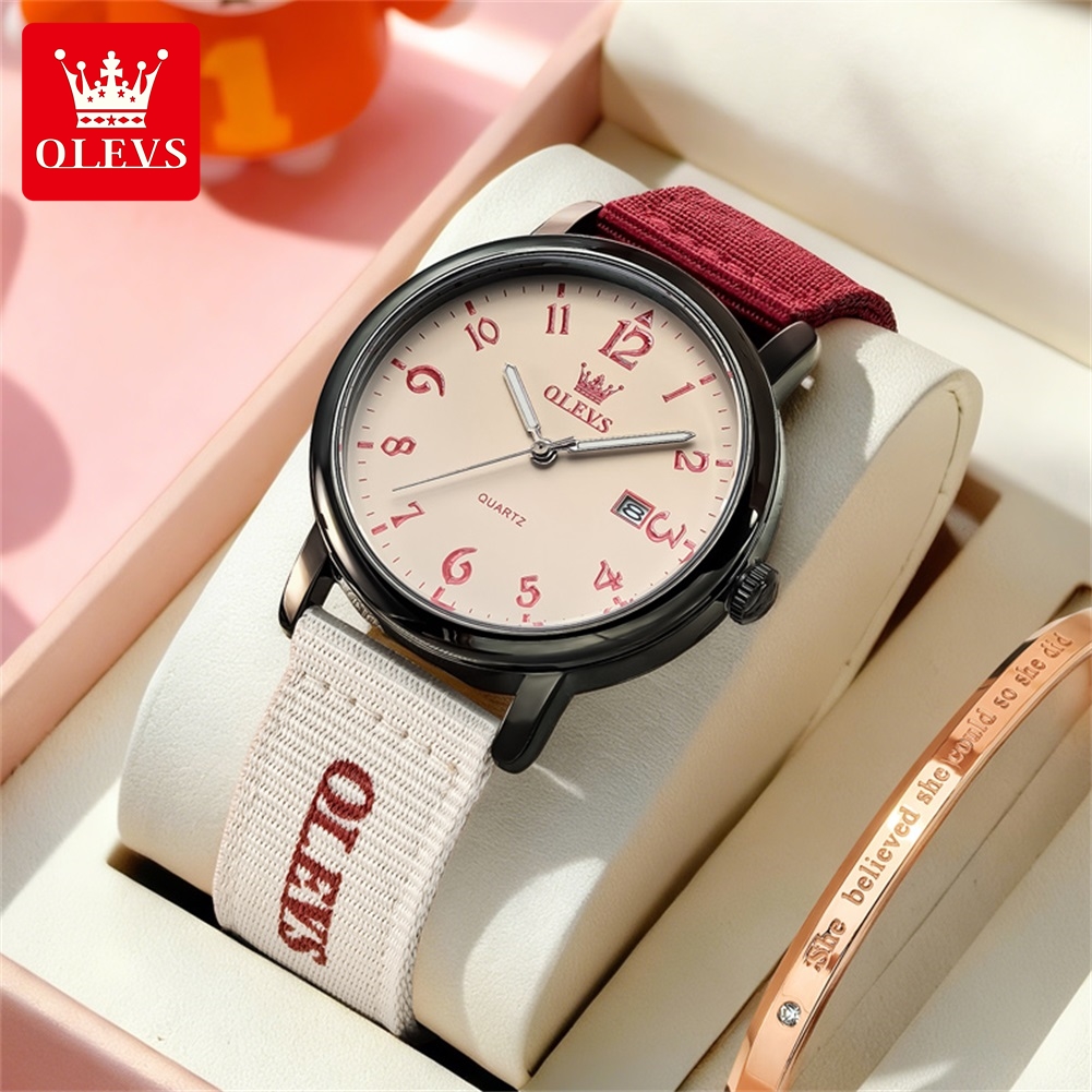 Canvas Strap Watch - OLEVS 真新しいファッションクォーツ時計男性女性スポーツウェビングストラップカジュアル学生腕時計防水発光日付腕時計