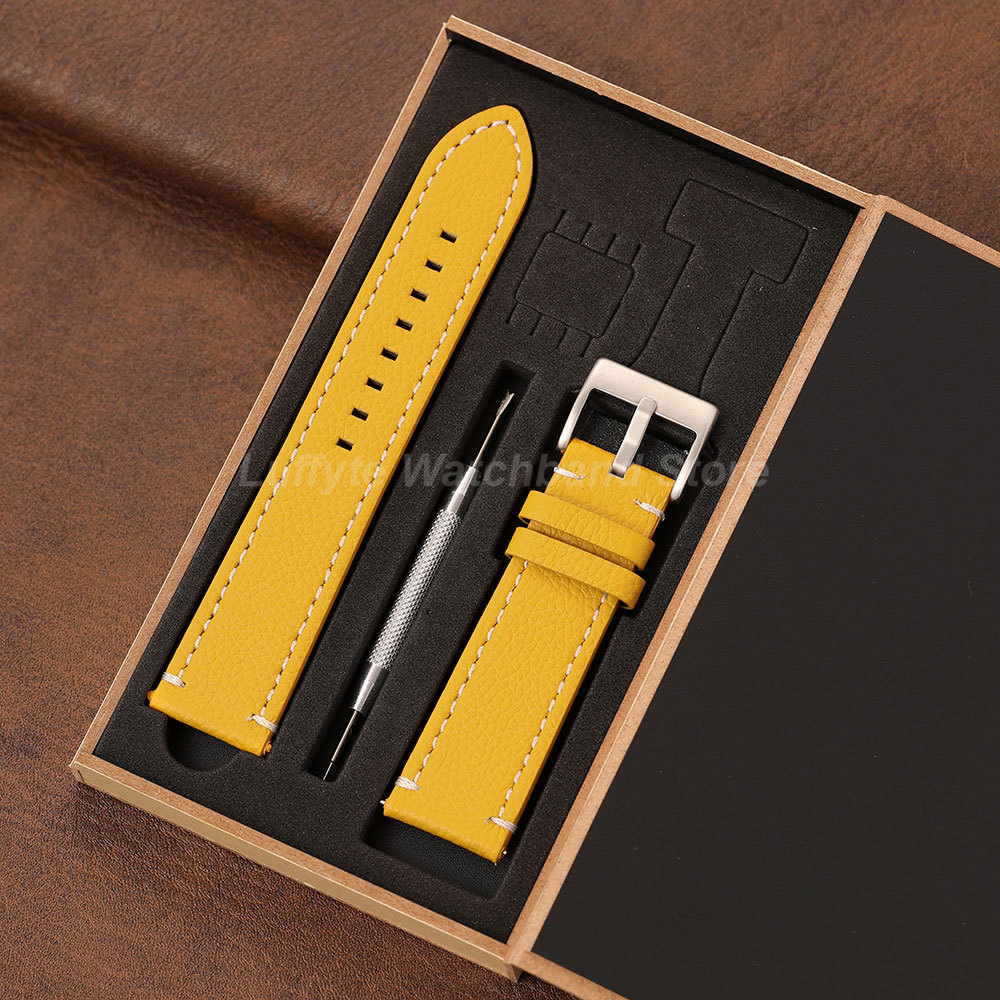 Leather Strap Quick Release - 両面ライチテクスチャストラップ 18 20 22 24mm クイックリリーススプリングバーとギフトボックス付き