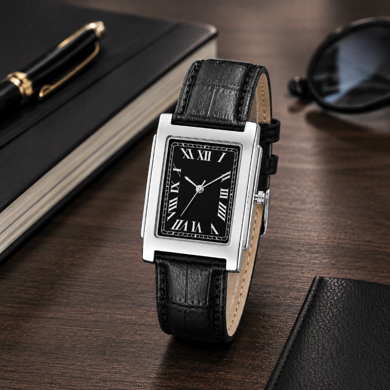 ビジネスメンズアナログクォーツ腕時計 レトロスクエア ローマ - Leather Watch Band Men のレビューと価格