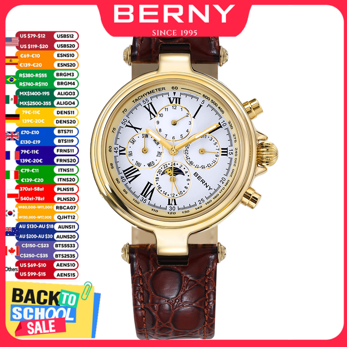 BERNY レトロ自動巻きメンズ腕時計サン&ムーンフェイズ発 - Seiko Watch Prospex のレビューと価格