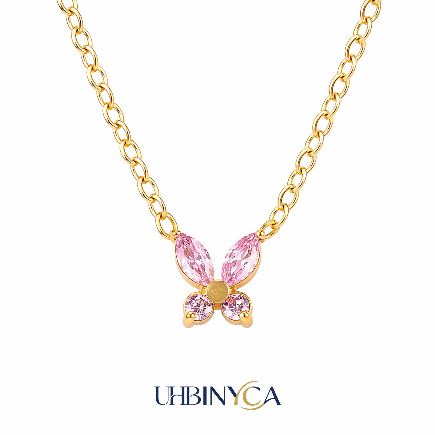 輝くジルコニアバタフライペンダントネックレス ステンレススチ - Butterfly Clasp Deployant のレビューと価格