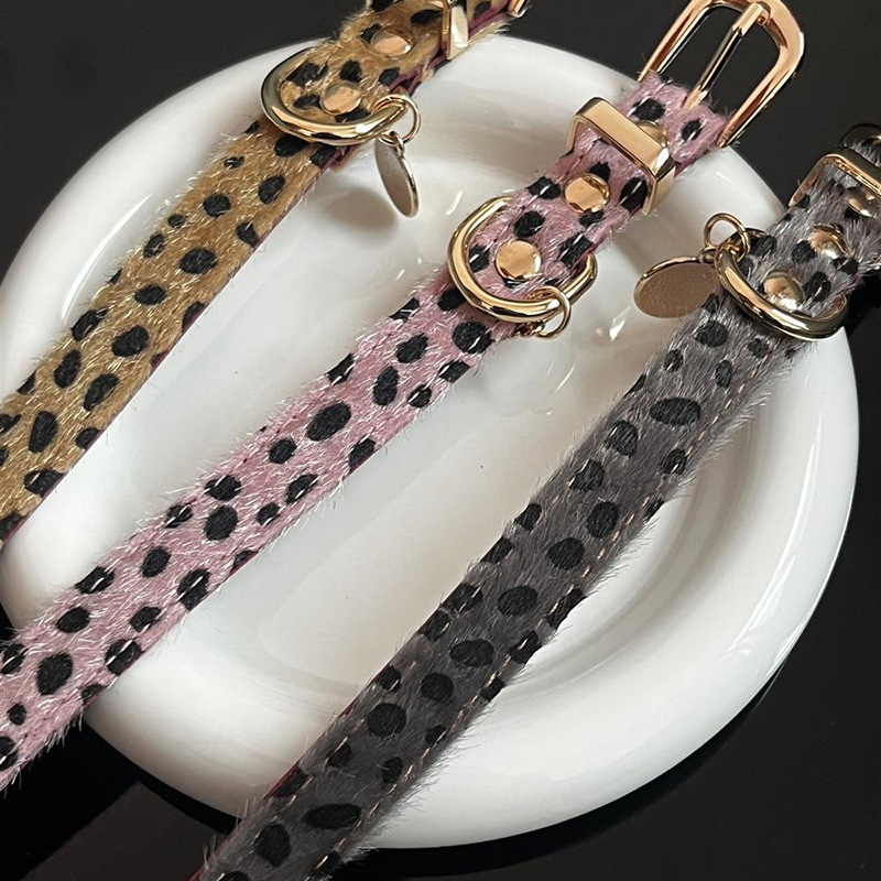 ヒョウ柄小型犬首輪、ソフトPUレザー犬用メタルリード付き - - Leather Strap Quick Release のレビューと価格