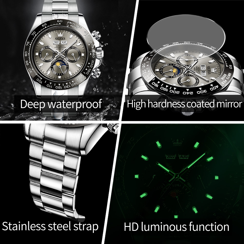 OLEVS 6654 高級メンズ腕時計クロノグラフ自動機械式 - Omega Watch Seamaster のレビューと価格