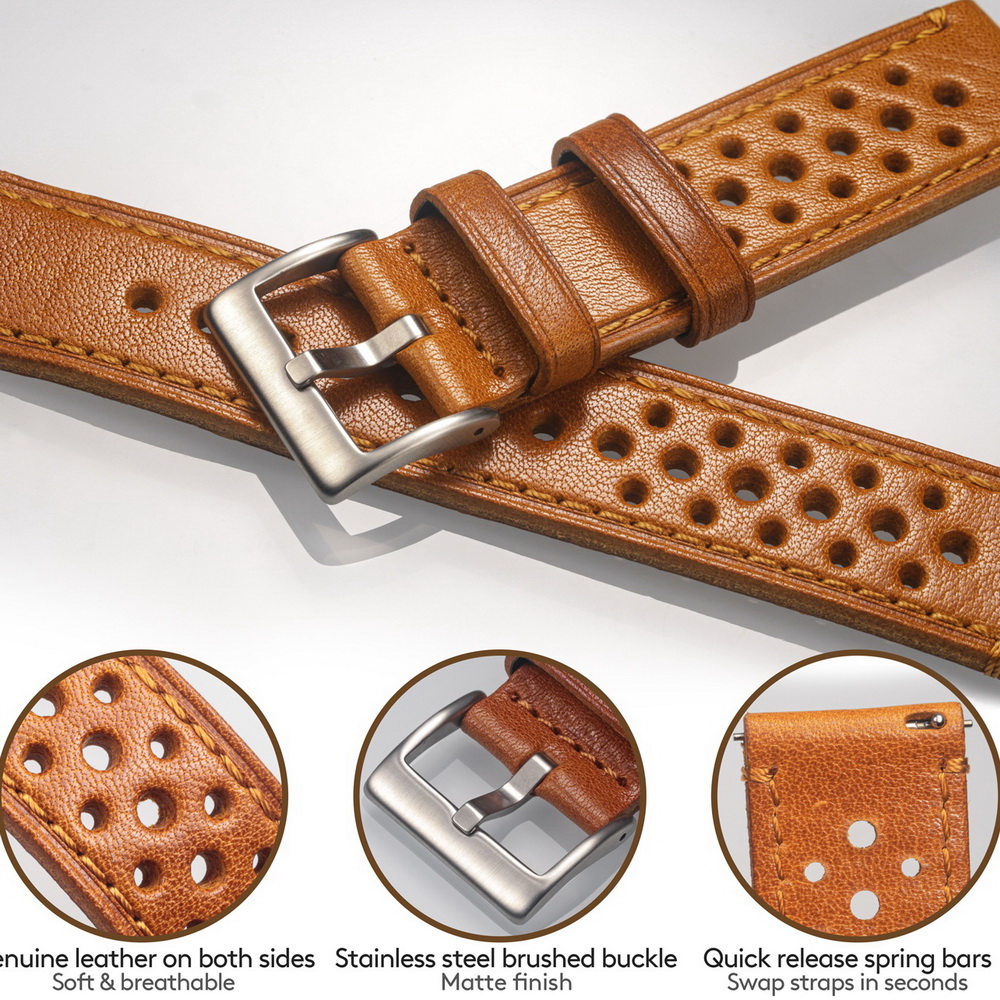 Hemsut 牛革時計バンドクイックリリースソフト通気性イタ - Leather Strap Quick Release のレビューと価格