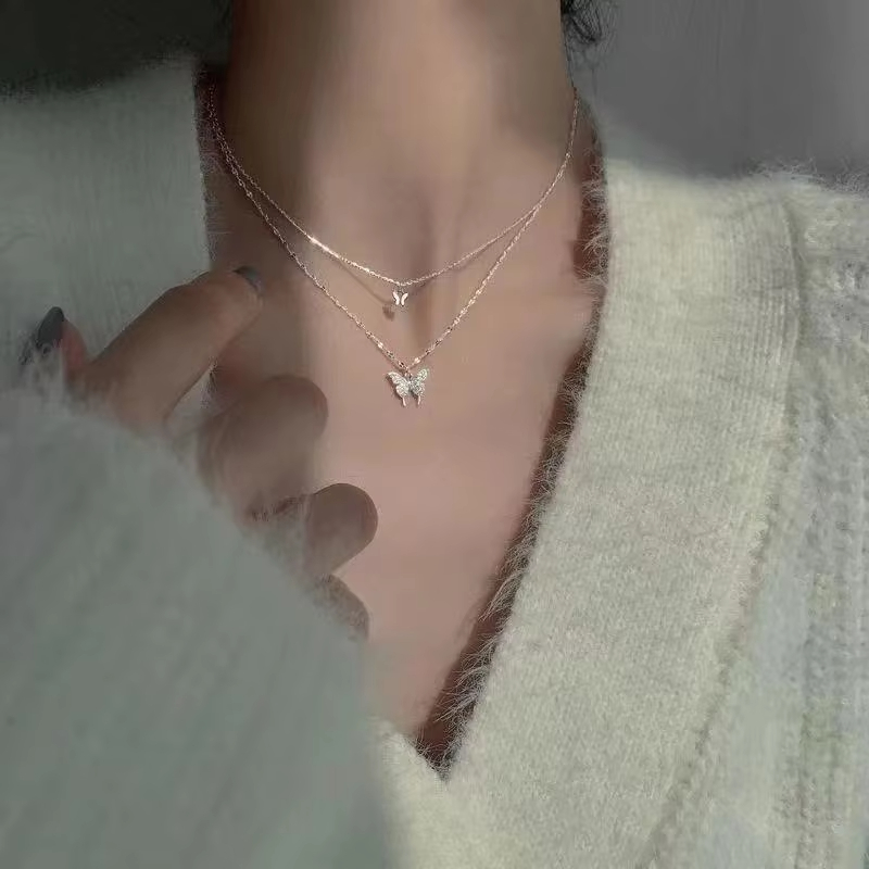 新しい光沢のある蝶のネックレスレディース絶妙な二重層鎖骨チェ - Butterfly Clasp Deployant のレビューと価格